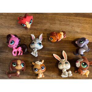 Littlest Pet Shop Lot Of 9 Animal Figures Mixed Breeds & Colors Collectible Toys